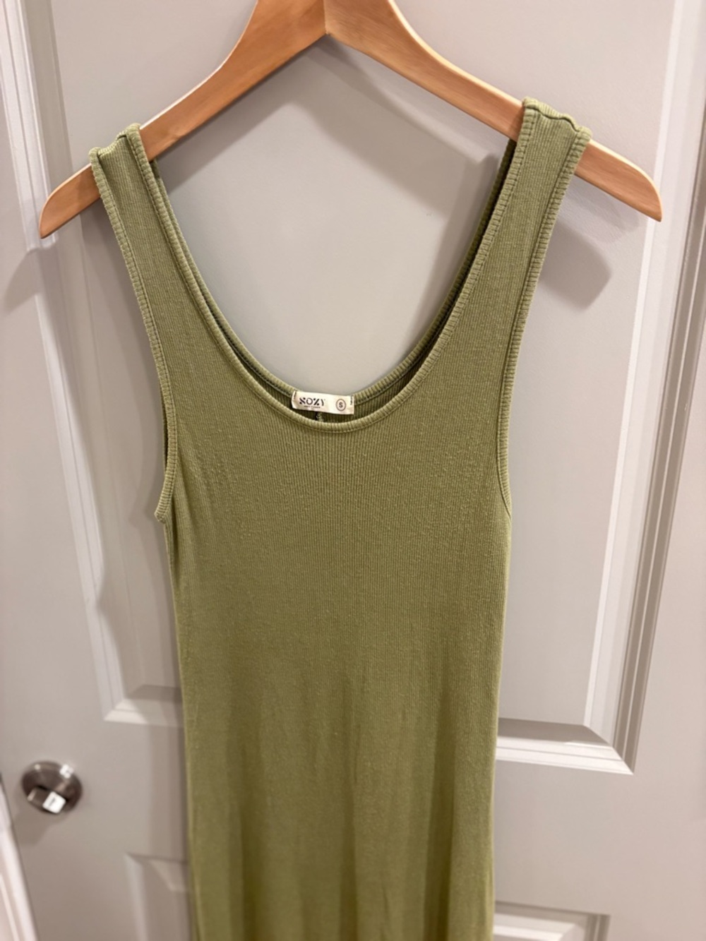 SOZY Double Split Maxi Sleeveless Knit Dress Green Women’s S Ribbed Casual - Picture 5 of 12